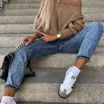 Casual Street Atmosphere Knit Wide Neck Loose Sweater