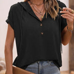 Loose Hood Button Short Sleeve T-Shirt