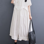 Loose Short Sleeves Elasticity Pleated Split-Joint Lapel Midi Dresses
