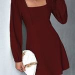 A-Line High Waisted Solid Color Split-Joint Square-Neck Mini Dresses