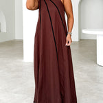 A-Line Loose Split-Joint Round-Neck Maxi Dresses