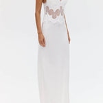 Effortless Elegance Satin Sheer Lace Patchwork V-neck Drape Maxi Dress