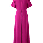 A-Line High Waisted Pleated Solid Color Split-Joint Round-Neck Maxi Dresses