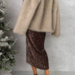 CHOCOLATE SEQUIN MIDI DRESS
