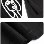 Embroidered Black&White Loose Round-Neck T-Shirt