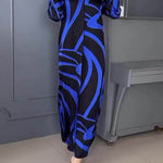 A-Line Long Sleeves Contrast Color V-Neck Maxi Dresses Shirt Dress