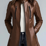 Women's Stand Collar Vintage Faux Leather Jacket