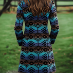 Retro Boho Longline Tribal Print Wool Long  Coat