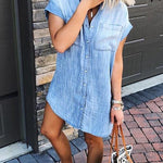 Margovil Button Down Pocket Denim Shirt Dress