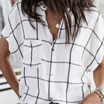 Margovil Grid Batwing Short Sleeve Blouse Shirt