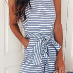 Margovil Crewneck Sleeveless Bow-knot Striped Romper