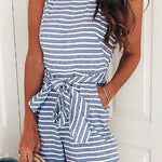 Margovil Crewneck Sleeveless Bow-knot Striped Romper