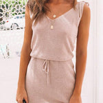 Margovil V Neck Butterfly On Shoulder Drawstring Waist Dress