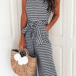 Margovil Crewneck Sleeveless Bow Knot Wide Leg Striped Jumpsuit