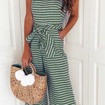 Margovil Crewneck Sleeveless Bow Knot Wide Leg Striped Jumpsuit