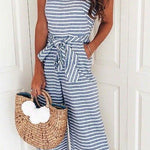 Margovil Sleeveless Knot Waist Wide Leg Striped Jumpsuit