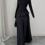 A-Line High Waisted Ruffle Trim Solid Color Split-Joint Round-Neck Maxi Dresses