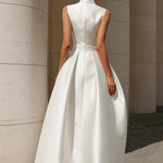Ethereal High-Neck Sleeveless Satin A-Line Evening Gown