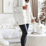 Margovil Crewneck Side Split Sequin Glitter Sweater