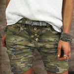 Margovil Elastic Waist Buttons Skinny Camo Shorts