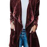 Margovil Open Front Pockets Velvet Coat