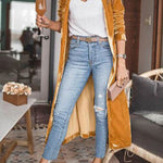 Margovil Stylish Lapel Open Front Long Sleeve Velvet Coat