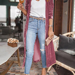 Margovil Stylish Open Front Long Sleeve Velvet Long Coat