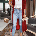 Margovil Stylish Lapel Open Front Long Sleeve Velvet Coat
