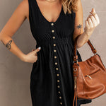 Margovil V Neck Button Down Sleeveless Waisted Dress