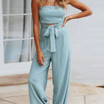 Margovil Off Shoulder Bow Tie Waist Wide Leg Jumpsuit
