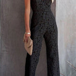 Margovil V Neck Waisted Wide Leg Cami Lace Jumpsuit