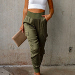Margovil High Waist Skinny Satin Pants with Pockets(3 Colors Available)