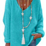 Margovil V Neck Long Sleeve Hollow Out Knit Sweater
