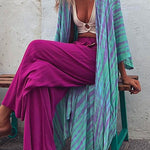 Margovil Open Front Color Block Tie Dye Long Cardigans