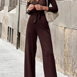 Margovil Wrap V Neck Long Sleeve Tie Waist Jumpsuits(3 Colors Available)