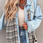 Margovil Button Down Long Sleeve Splice Plaid Jacket