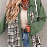 Margovil Button Down Long Sleeve Splice Plaid Jacket