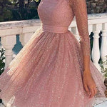Margovil Stylish Crewneck Long Sleeve Mesh Splice Swing Dress