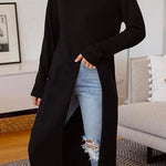 Margovil Solid Turtleneck Long Sleeve High Split Dresses