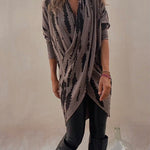 Margovil Irregular Front Cross Long Sleeve Tie Dye Top