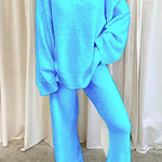 Margovil V Neck Batwing Sleeve Top and Straight Leg Pants Loungewear Set