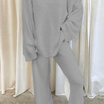 Margovil V Neck Batwing Sleeve Top and Straight Leg Pants Loungewear Set