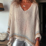 Margovil V Neck Long Sleeve Hollow Out Cozy Sweater