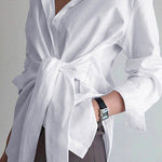 Margovil Lapel Long Sleeve Button Down Knot Front Shirt
