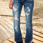 Margovil Button Down Distressed Ripped Jeans with Pockets