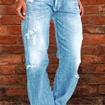 Margovil Casual One Button Ripped Jeans with Pockets