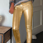 Margovil Slim Fit Faux Leather Leggings Pants with Pockets