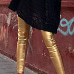 Margovil Solid Slim Fit Faux Leather Leggings Pants