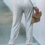 Margovil Tie Waist Sequin Joggers Pants with Pockets