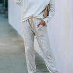 Margovil Tie Waist Sequin Joggers Pants with Pockets